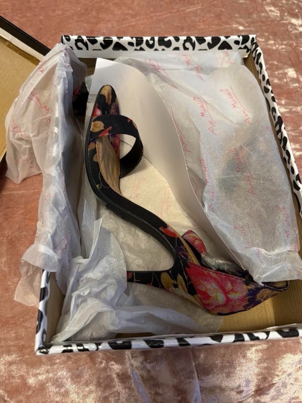 Floral Print Women’s Slingback Heels - Black with Pink Floral